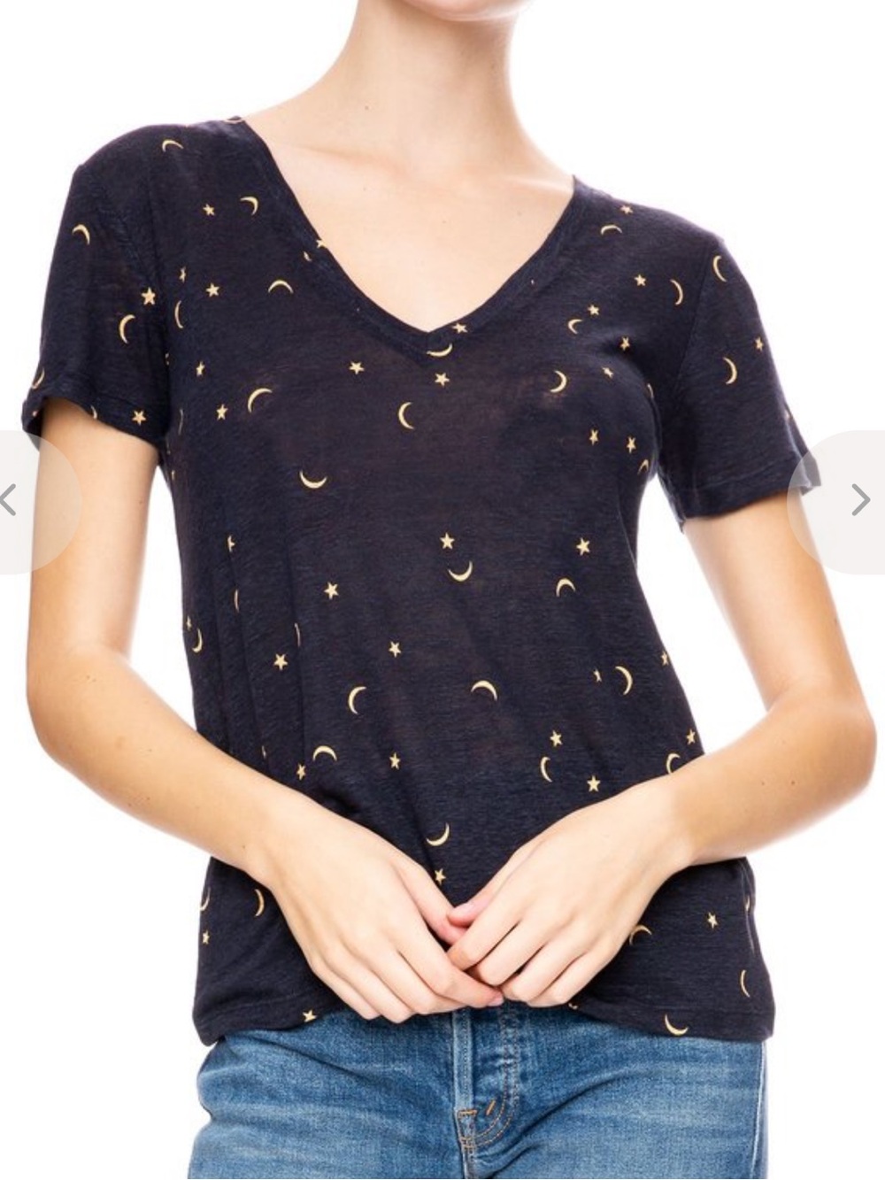 Rails Cara Star & Moon Navy  V-Neck T-Shirt XS